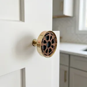Modern Round <b>Brass</b> and Wood Cabinet <b>Knob</b> with Durable Antirust Finish for Kitchen Furniture - Product Image 1