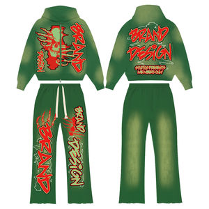 Pantalones de chándal de doble cintura estilo hip hop con estampado DTG vintage, efecto lavado, tejido de punto, para otoño, con logotipo y estampado gráfico serigrafiado. - Product Image 1