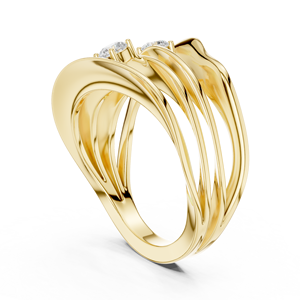 Anillo Cruzado de Tres Piedras con Diamantes Cultivados en Laboratorio, Chapado en Oro Amarillo, para Mujer |   Anillo de Compromiso Moderno con Banda Trenzada, Regalo - Product Image 3