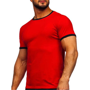 T-shirts d'été pour hommes à prix abordable, respirants, séchage rapide, en coton peigné, écologiques, rouge et noir, col rond, manches courtes - Product Image 4