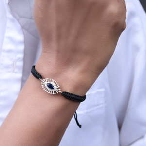 Wholesale Black Cord Macrame Bohemian Style Amethyst <b>Bracelet</b> Blue Evil Eye Charm Adjustable Fine Silver Jewelry Women Gift - Product Image 4