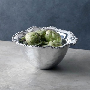 Bol classique en métal argenté avec motif cannelé et deux poignées en spirale, vaisselle réutilisable, centre de table décoratif - Product Image 3