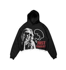 Sweat-shirt en coton tricoté style punk noir à franges, coupe oversize unisexe, respirant, éco-responsable, streetwear, service OEM - Product Image 2