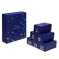 Boîte de calendrier de l'Avent personnalisée en gros, 12 jours, tiroirs vides, boîte mystère, emballage cadeau compte à rebours de Noël avec logo en feuille d'or