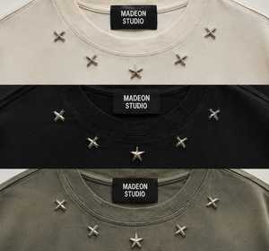 whole sale low price tshirt Acid Wash <b>Studded</b> Print T-shirt <b>Men</b>’s Urban Streetwear Trendy Graphic Tee" - Product Image 1
