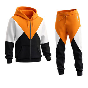 Conjunto Deportivo para Hombre, Color Naranja y Negro, Felpa, Corte Ajustado, Sudadera con Cierre y Pantalones Jogger, Ropa Deportiva Casual para Gimnasio, Fitness y Uso Diario - Product Image 1
