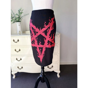 Gothic Women's Black Pencil Skirt Red Flaming Pentagram Graphic Print High <b>Elasticity</b> Midi Skirt Punk Rock Streetwear - Product Image 2