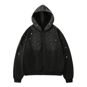 Best Selling <b>Men's</b> Acid Washed Rhinestones Hoodies 100% Cotton Streetwear Regular Fit Heavy Weight 400gsm Hoodie <b>For</b> Winters - Product Image 4