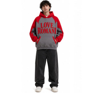 เสื้อสเวตเตอร์มีฮู้ดลาย Love Romance แบบ Unisex ทรงโอเวอร์ไซส์ แขนเสื้อแบบแร็กแลน พิมพ์ลายพัฟ สีเทาแดง สวมใส่สบายๆ สำหรับฤดูใบไม้ร่วง - Product Image 3