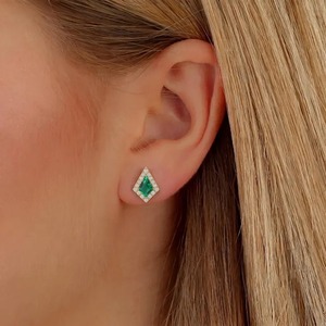 Emerald Kite Cut Stud <b>Earrings</b>, Dainty <b>Silver</b> <b>Earrings</b>, Minimalist Jewelry, May Birthstone <b>Earrings</b> Jewelry For Women - Product Image 3