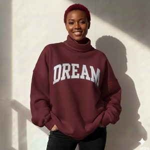 Haut à manches longues en molleton 100 % coton respirant et écologique pour femme, col montant imprimé personnalisé, style streetwear hiver - Product Image 1