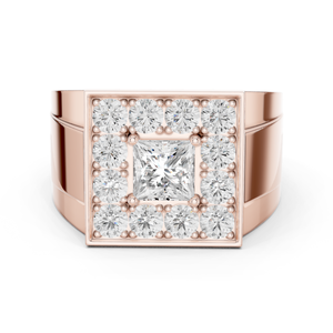 Anillo de Oro Rosa de 10K con Diamante Cultivado en Laboratorio, Corte Esmeralda Clásico para Hombre, Anillo Imperial con Diamantes en Forma de Corona y Racimo Cuadrado Prestige - Product Image 1