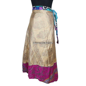 Traditional Indian Women Wear Art Silk Rapron <b>Skirt</b> Women Wear Vintage Silk Sari <b>Long</b> Length Wrap Around <b>Skirt</b> 2 Layer Saree - Product Image 1