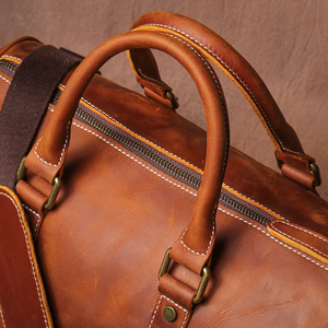 Genuine Leather Duffle <b>Bag</b> 20-<b>30L</b> Adjustable Strap Hasps Closure Unisex Travel Casual Solid Color Soft Handle Durable - Product Image 5
