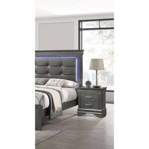 Comodino Moderno Grigio in Legno con 2 Cassetti, Stile Transizionale per Camera da Letto - Product Image 2