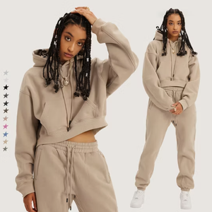 Conjuntos de Sudaderas y Pantalones Deportivos Cortos Y2K Lisos de Alta Calidad al por Mayor para Mujer, Conjuntos Deportivos con Logotipo Personalizado para Mujer - Product Image 4