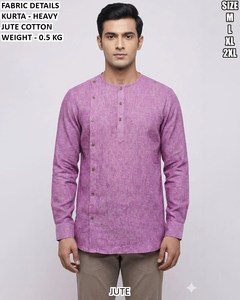 T-shirt traditionnel en jute et coton pour homme Aarush - Séchage rapide, longueur au sol, idéal pour les fêtes, toutes saisons - Product Image 1