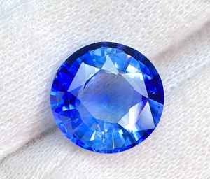 Saphir bleu de laboratoire facetté de 11 mm - Pierre de corindon synthétique de qualité supérieure, de forme ronde, créée en laboratoire - Product Image 1