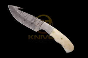 Cuchillo de caza y bushcraft de hoja fija de 8 pulgadas, hecho a mano, de acero de Damasco, con mango de hueso y funda, personalizable para bricolaje y OEM, para camping al aire libre - Product Image 3