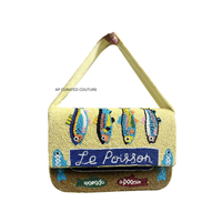 Sac à bandoulière perlé Le Poisson, motif poisson brodé, style bohème, sac à main pour femme à sangle unique, doublure en coton tendance
