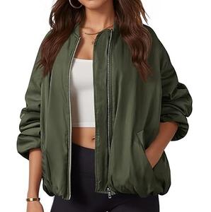 เสื้อแจ็คเก็ตบอมเบอร์ผู้หญิงไซส์ใหญ่แบบซิป ทรงหลวม ระบายอากาศได้ดี ผลิตจากโพลีเอสเตอร์ 100% - Product Image 1