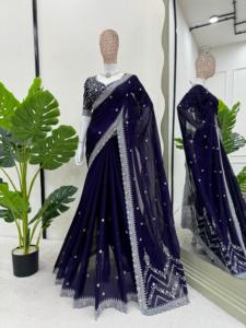 Designer Rangoli <b>Silk</b> <b>Fabric</b> Saree With Thread And Sequence Work With Rangoli <b>Silk</b> Blouse Thread And Sequence Work - Product Image 4