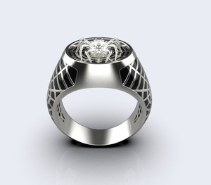 Bague en argent 925 de haute qualité, motif toile d'araignée, émail noir, design moderne, bijou unisexe tendance - Product Image 1