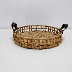 Water Hyacinth Serving Tray Decorative Storage <b>Basket</b> with Leather Handles for Coffee <b>Table</b> Home - Product Image 1