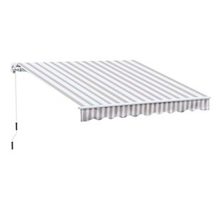 Tenda da Sole Retrattile Facile da Aprire 10x8 con Strisce Beige, Protezione UV, Telaio in Alluminio, Staffe per Tenda, Proiezione Massima 5m - Product Image 1