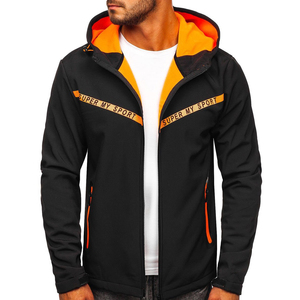 Veste polaire à capuche pour homme, noire et orange, coupe sport, coupe-vent, fermeture éclair, coupe classique, vêtement d'extérieur d'automne, en polyester - Product Image 6