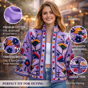 Chaqueta Bomber de Algodón con Bordado Kashmiri Hecho a Mano, Estilo Boho Floral con Cuello Alto para Mujer, Venta al Por Mayor - Product Image 5