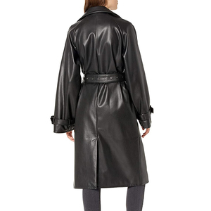 Abrigo Largo de Cuero Genuino para Mujer con Cuello Alto y Cremallera, Cortavientos Transpirable, Casual, para Invierno - Product Image 3