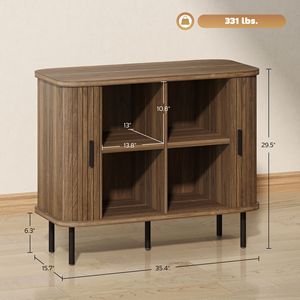 Mobile Bar Nordico da 90 cm con Ante a Tamburo a Doghe, Gambe in Metallo, Finitura Noce, Contenitore in Rovere per Ville - Product Image 3