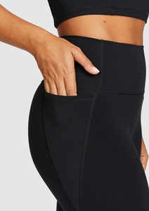 Leggings de yoga sans couture sur mesure pour femmes, couleur noire unie, taille élastique, vêtements de fitness - Product Image 2