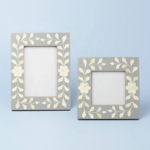 Handmade Customizable Brown Natural Sheen Horn Bone Inlay Wood <b>Picture</b> <b>Frames</b> with Resin Faux Horn Mosaic Border - Product Image 3