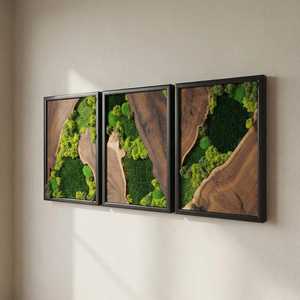 Ensemble de trois panneaux muraux en bois avec mousse, art mural en bois naturel fait à la main, décoration inspirée de la forêt, triptyque de luxe pour la décoration de la maison - Product Image 5