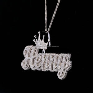 Collier de luxe personnalisé Henny Script en moissanite certifiée GIA, en argent sterling 925 plaqué or, avec nom couronné, taille brillant, style Hip Hop - Product Image 4