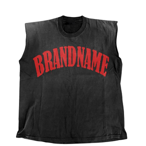 T-shirt 100% coton pour homme, coupe ample, imprimé, 180 GSM, sans manches, noir, impression graphique, impression sérigraphique personnalisée. - Product Image 3