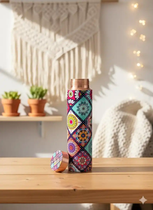 Matte Printed Modern Copper Water <b>Bottle</b> Handmade Polished Copper <b>Flask</b> for Cold Water Storage Travel Office and Sports Use - Product Image 2