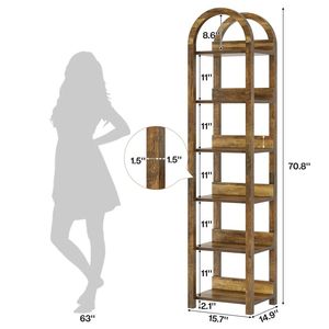 Étagère ouverte à 6 niveaux en bois rustique pour le rangement dans le salon - Product Image 2