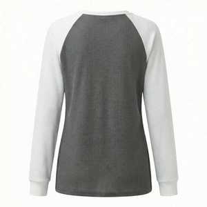 Custom Women <b>Waffle</b> Knit Thermal Long Sleeve Raglan Color <b>Block</b> Crewneck Casual Breathable T Shirt OEM ODM Wholesale - Product Image 2