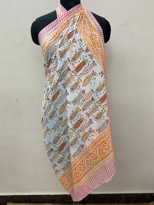 Paréo en coton doux imprimé blocs indiens Vêtements de plage et de villégiature - Product Image 2