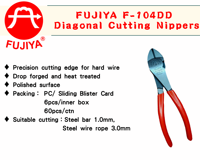 Pince coupante industrielle FUJIYA F-104 de qualité supérieure pour câbles en acier, poignée en plastique souple, surface de mâchoire biseautée, OEM