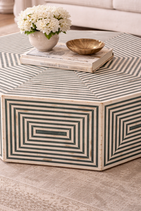 Luxury Geometric Bone Inlay Wood <b>Coffee</b> <b>Table</b> Modern Accent Design for Living Room Home Furniture - Product Image 3