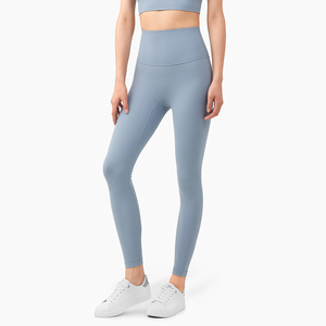High Waist Full Length <b>Leggings</b> Solid Color Stretchy Breathable Sporty Knitted Spandex Polyester Women's Workout Pants - Product Image 5