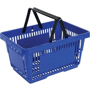 22升高品质生态批发超市杂货购物塑料市场篮子，带两个手柄，彩色