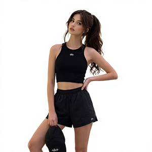 Custom Logo Womens Athletic 2 Piece <b>Crop</b> <b>Top</b> Shorts <b>Set</b> Low MOQ Commercial Grade Breathable Summer Loungewear <b>Set</b> Manufacturer - Product Image 2