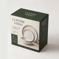 Juego de Platos y Tazones con Logotipo Personalizado, 4 Piezas, Vajilla de Cerámica, Caja de Regalo, Empaque Rígido de Alta Gama