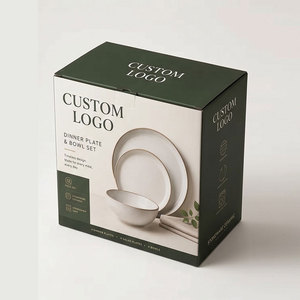 Ensemble de 4 assiettes et bols personnalisables avec logo, en grès céramique, coffret cadeau, emballage rigide haut de gamme - Product Image 3
