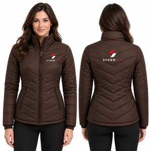 Veste d'hiver matelassée pour femme, manches longues, col montant, fermeture éclair, manteau coupe-vent bleu avec doublure en nylon et broderie - Product Image 6
